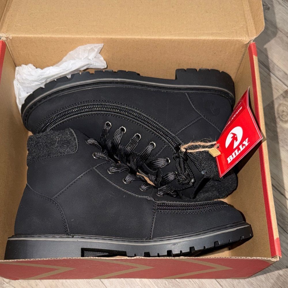 Billy Kids' Black Lace-Up Ankle Boots with Padded Collar